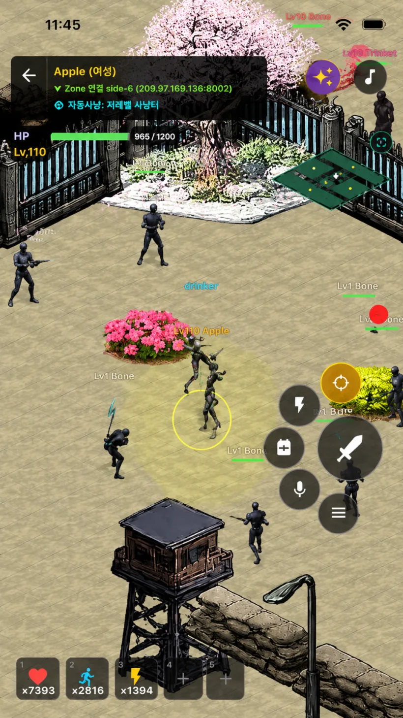 Isometric real-time combat with auto-hunt.